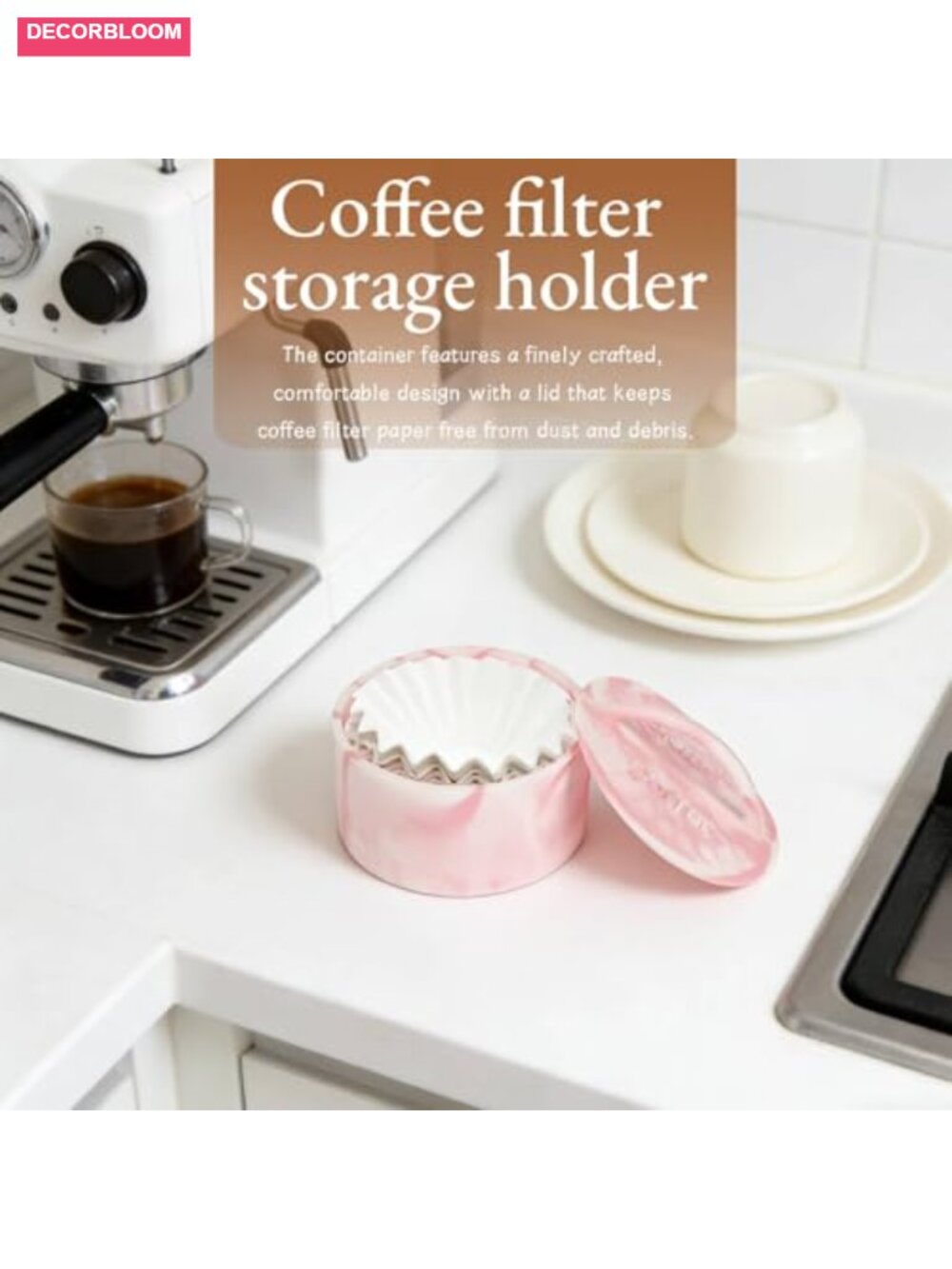 Coffee Filter Holder with Lid, Large Capacity Storage Dispenser for Counter, - Picture 2 of 6